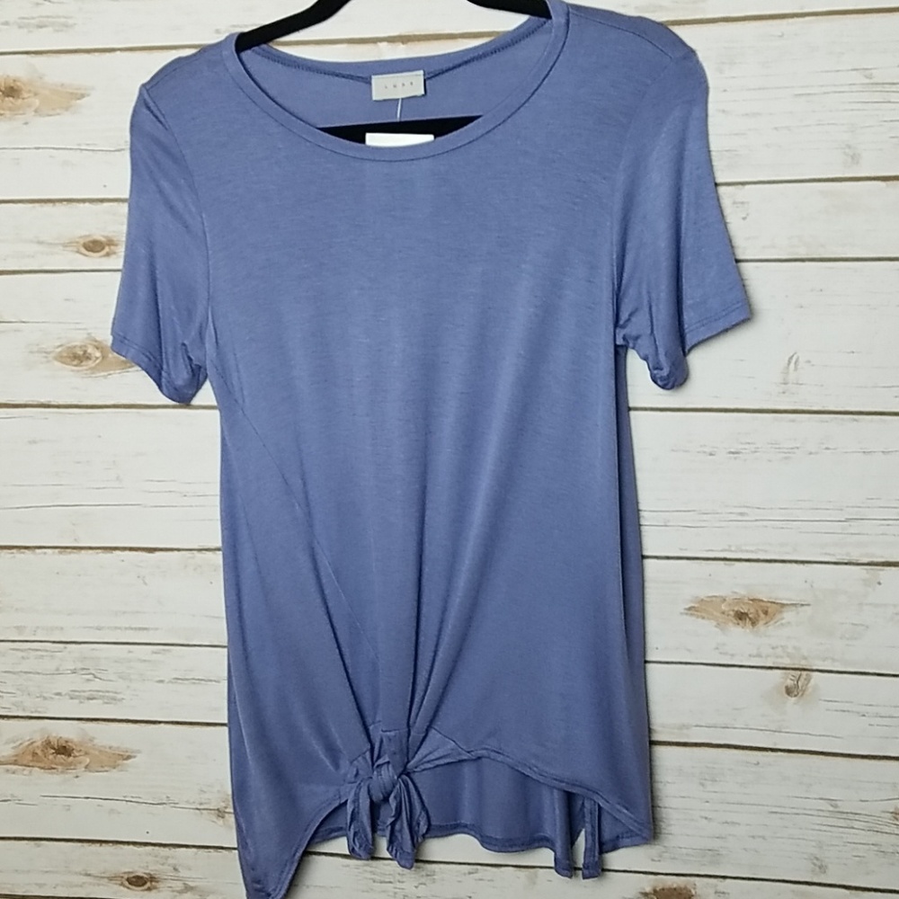 Only size Medium left! Blue Front Tie Tee